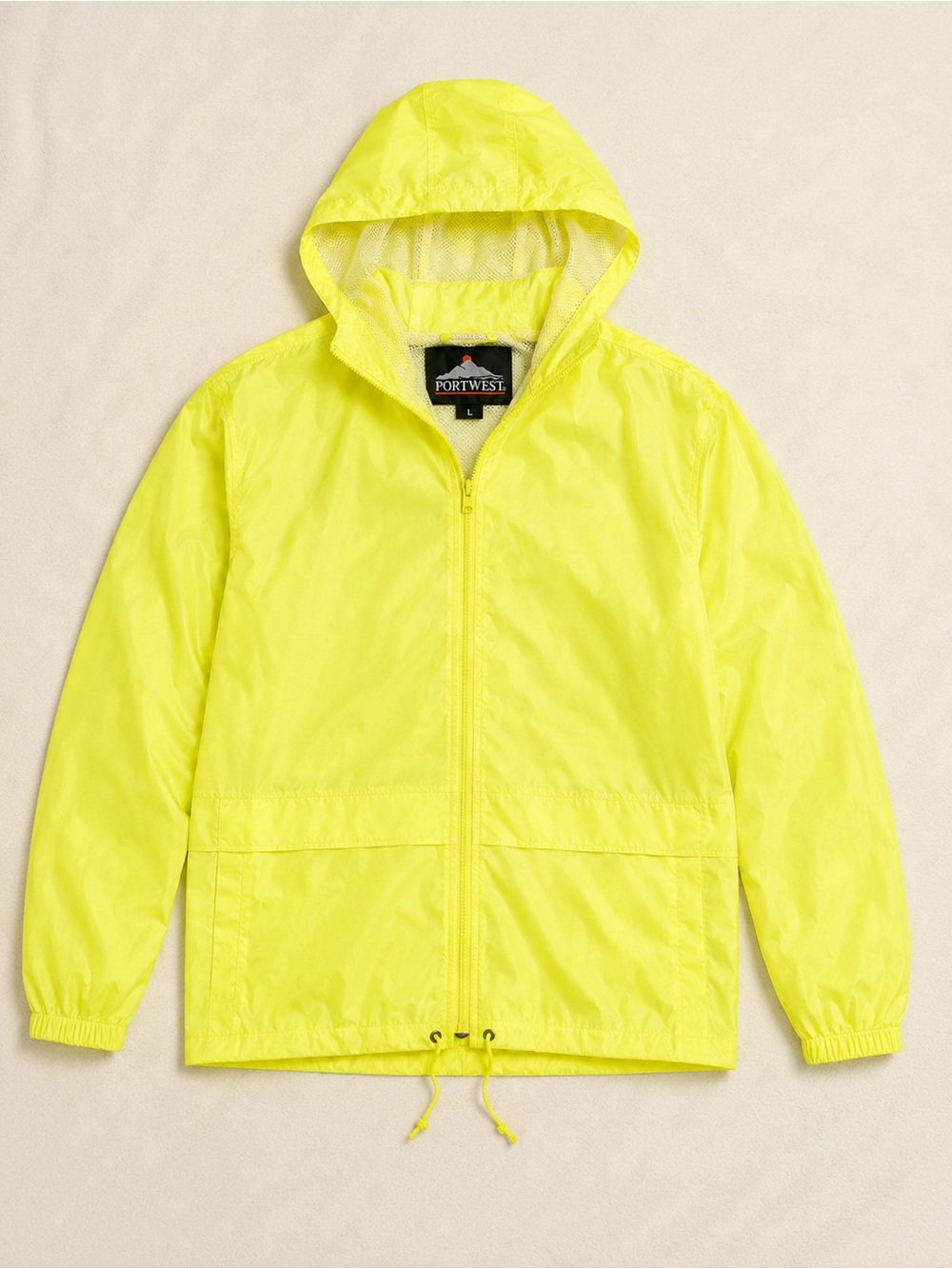 PORTWEST Lightweight Neon Yellow Hooded Windbreaker